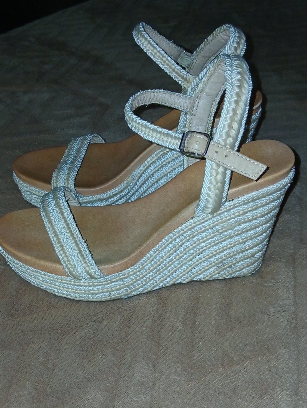 Women’s MIA Wedge Sandals - Cream Braided Platform And Straps Sz: 9